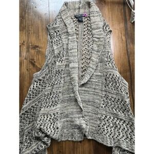 United States Sweaters Open Front Crochet Knit Vest Cardigan Tan Black